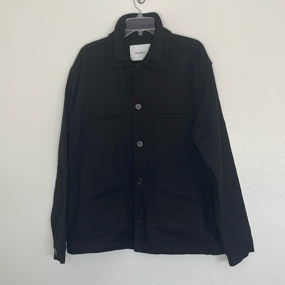 Goodfight Men's Black Textured Cotton Button Up Pockets Jacket Size Large